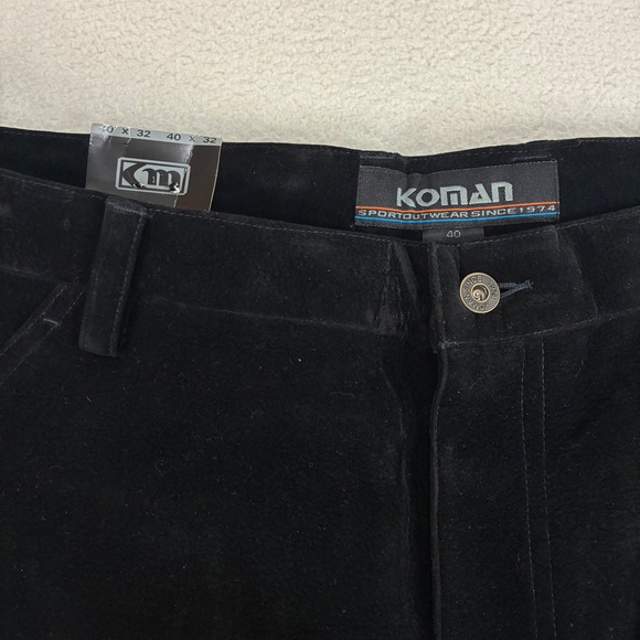 Vintage Koman Baggy Carpenter Pants Mens 40x32 Black Suede Velour Loose Y2K NWT - Picture 4 of 8